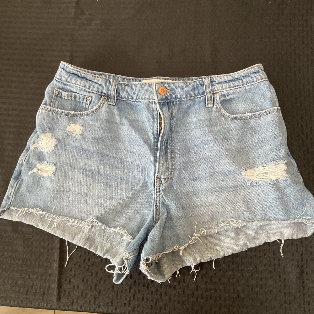 Hollister Curvy Mom Shorts Juniors 13 W31 Blue Ultra High Rise Distressed Denim